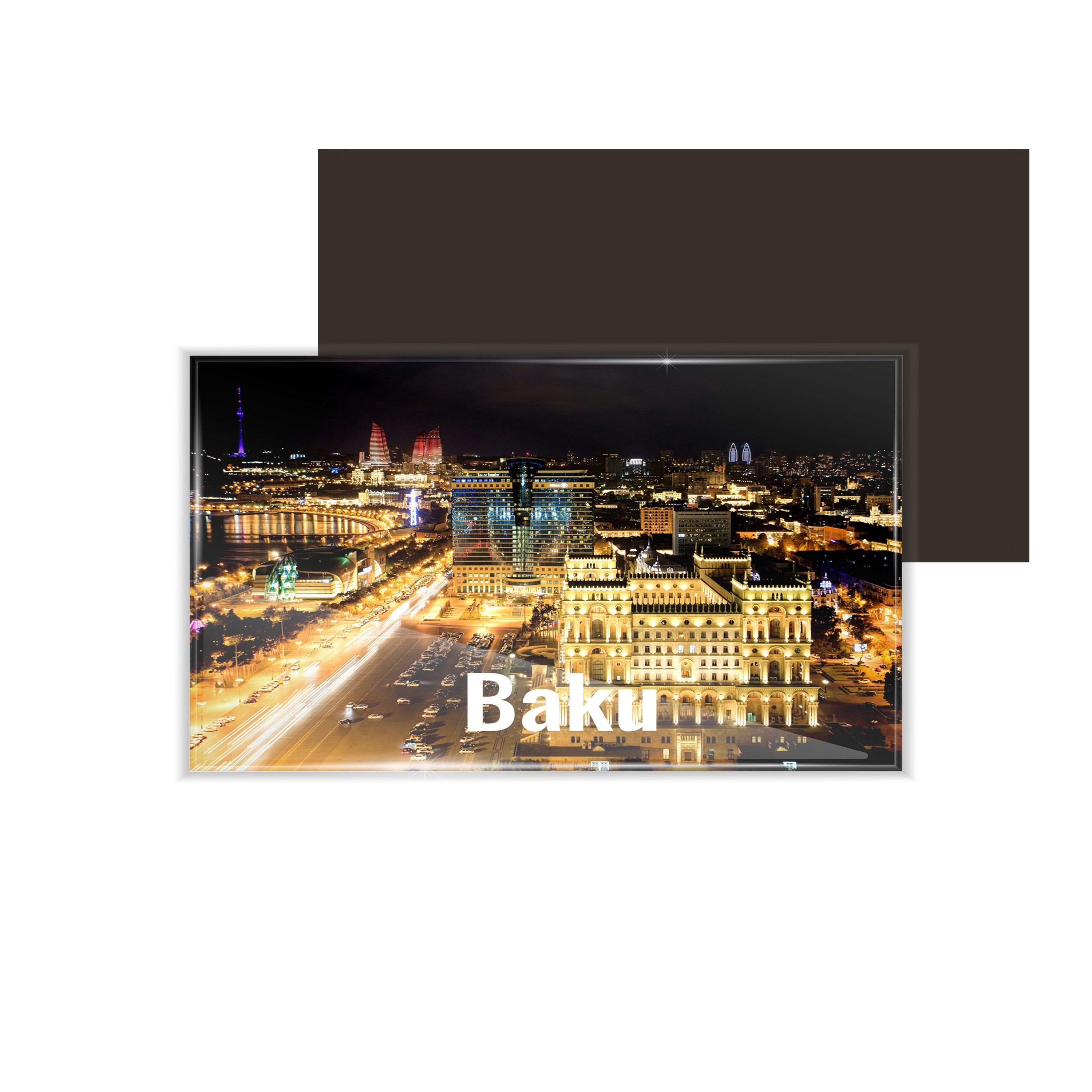 dhcrafts Fridge Magnet Rectangle Acrylic Glass (8.6 x 5.4 cm) Multicolor Travel Baku D5 Design Pack of 1